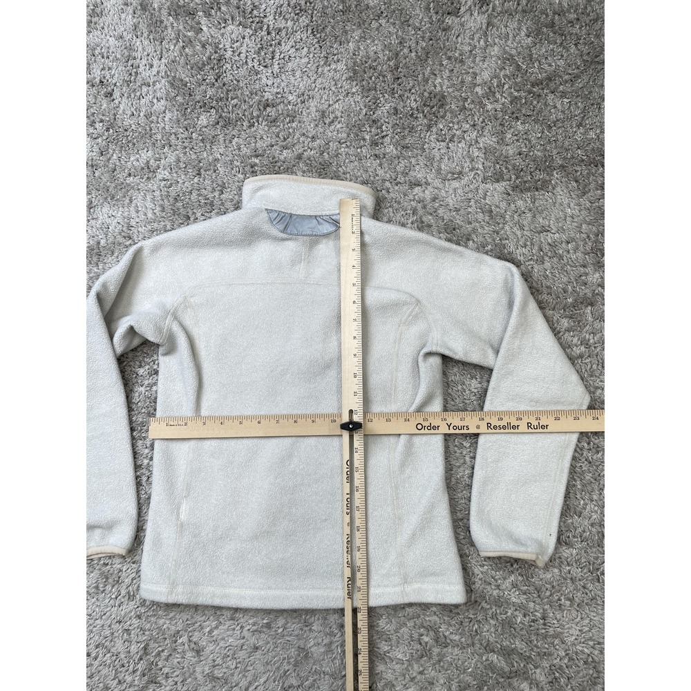 Patagonia Fleece Sweater Girls Large 12 Ivory 1/4 Zip Synchilla Pullover Pockets - Picture 10 of 11